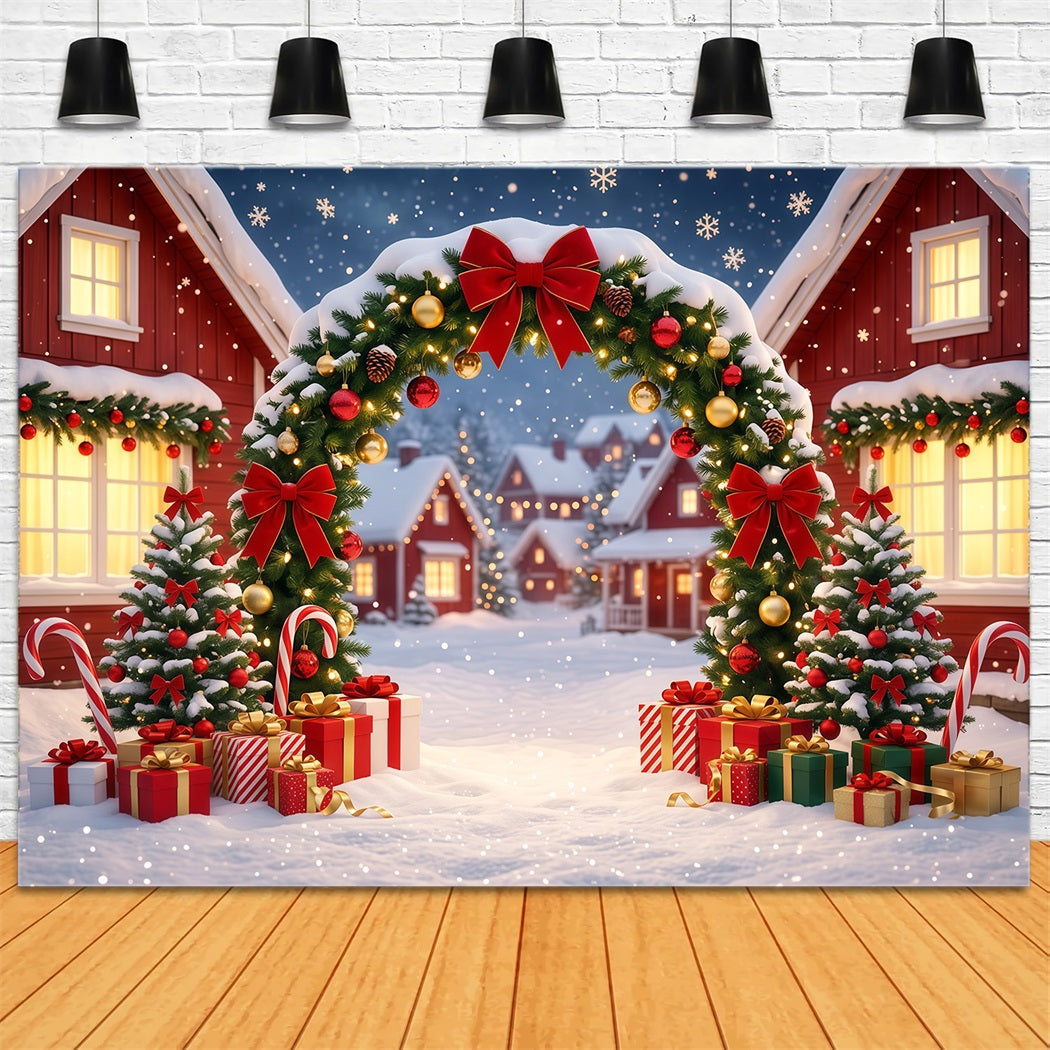 Christmas Village Backdrops Snowy Wreath House Arch Christmas Themed Backdrops UK RR610-112