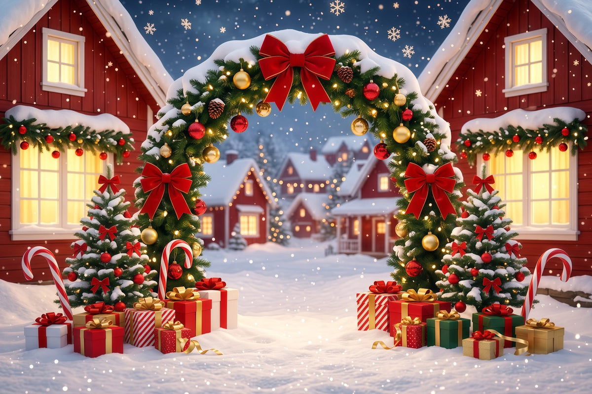 Christmas Village Backdrops Snowy Wreath House Arch Christmas Themed Backdrops UK RR610-112