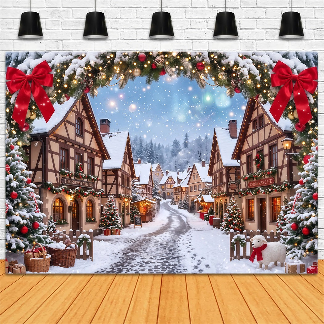 Christmas Village Backdrops Snowy House Garland Arch Xmas Backdrops UK RR610-114