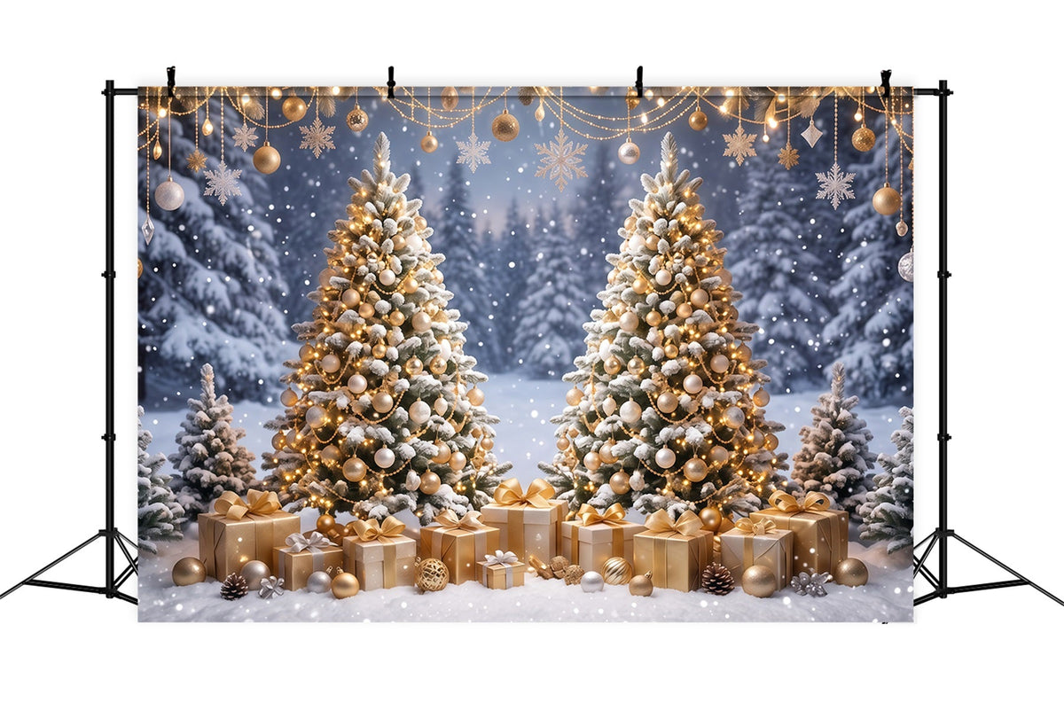 Christmas Backdrop for Photos Golden Ornament Twin Trees Christmas Card Backdrop UK RR610-121
