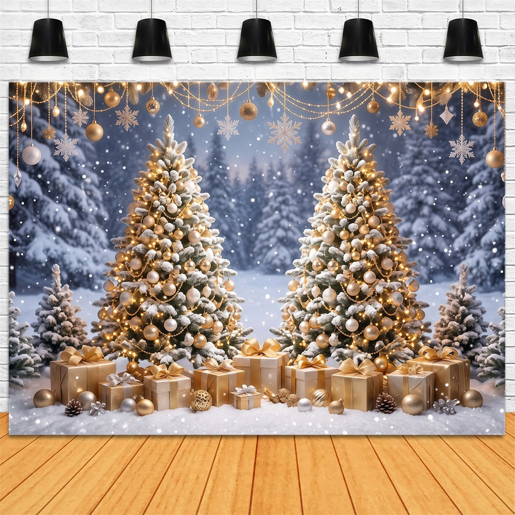 Christmas Backdrop for Photos Golden Ornament Twin Trees Christmas Card Backdrop UK RR610-121