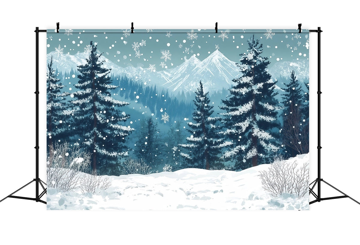 Christmas Tree Photography Backdrop Snowy Mountain Pine Forest Christmas Backdrop Photo UK RR610-123