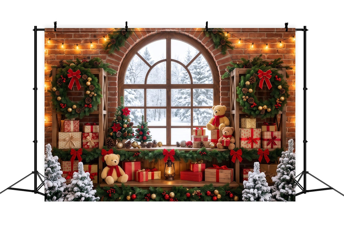 Christmas Window Backdrops Festive Room Wreath Display Christmas Holiday Backdrop UK RR610-124