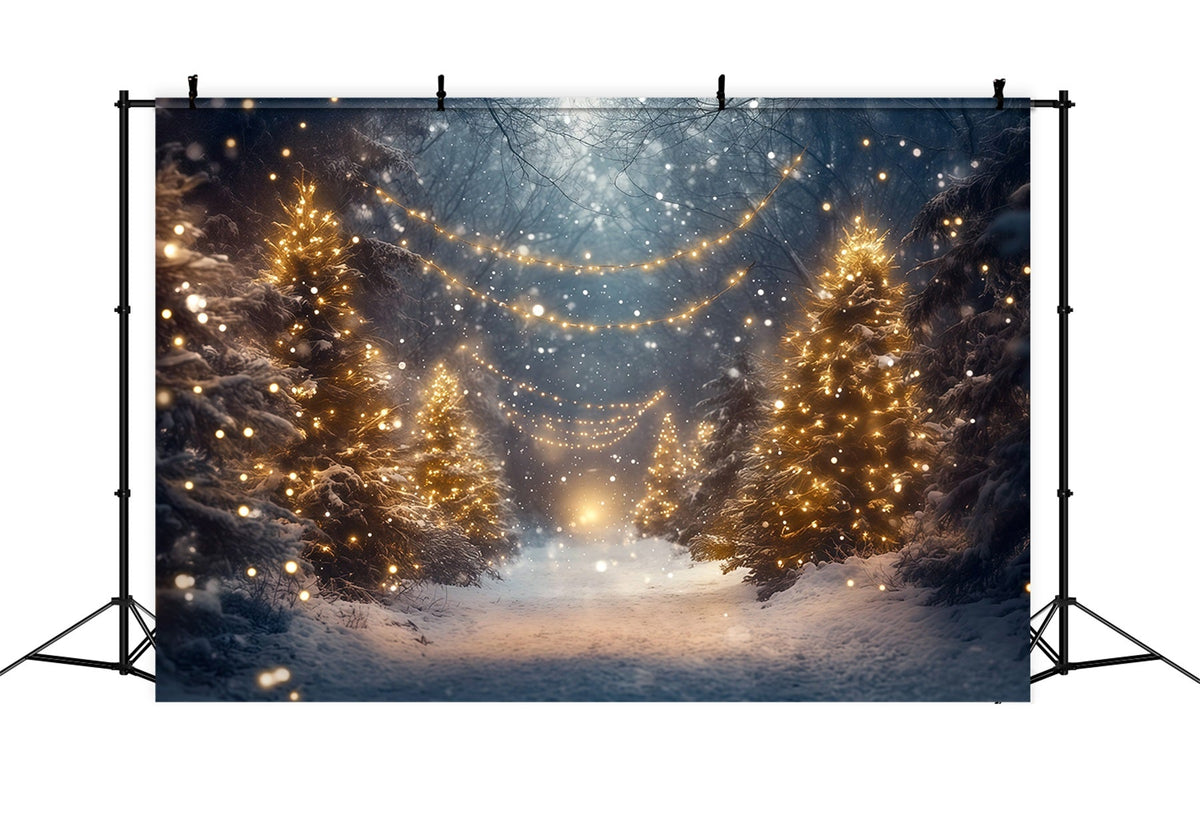 Christmas Tree Forest Backdrop Glowing Snowy Forest Path Christmas Picture Backdrops UK RR610-131