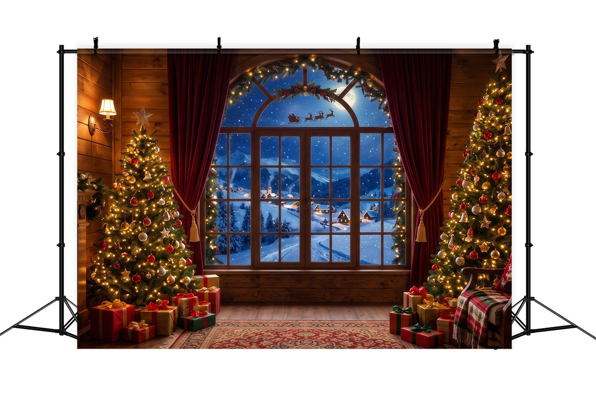 Santa Backdrop Cozy Window Sleigh View Christmas Scene Backdrops UK RR610-134
