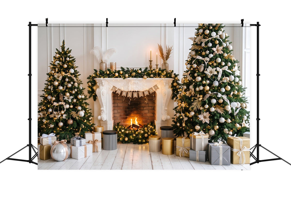 Christmas Photo Backdrop Elegant Gold Fireplace Decor Christmas Backdrop for Photoshoot UK RR610-135