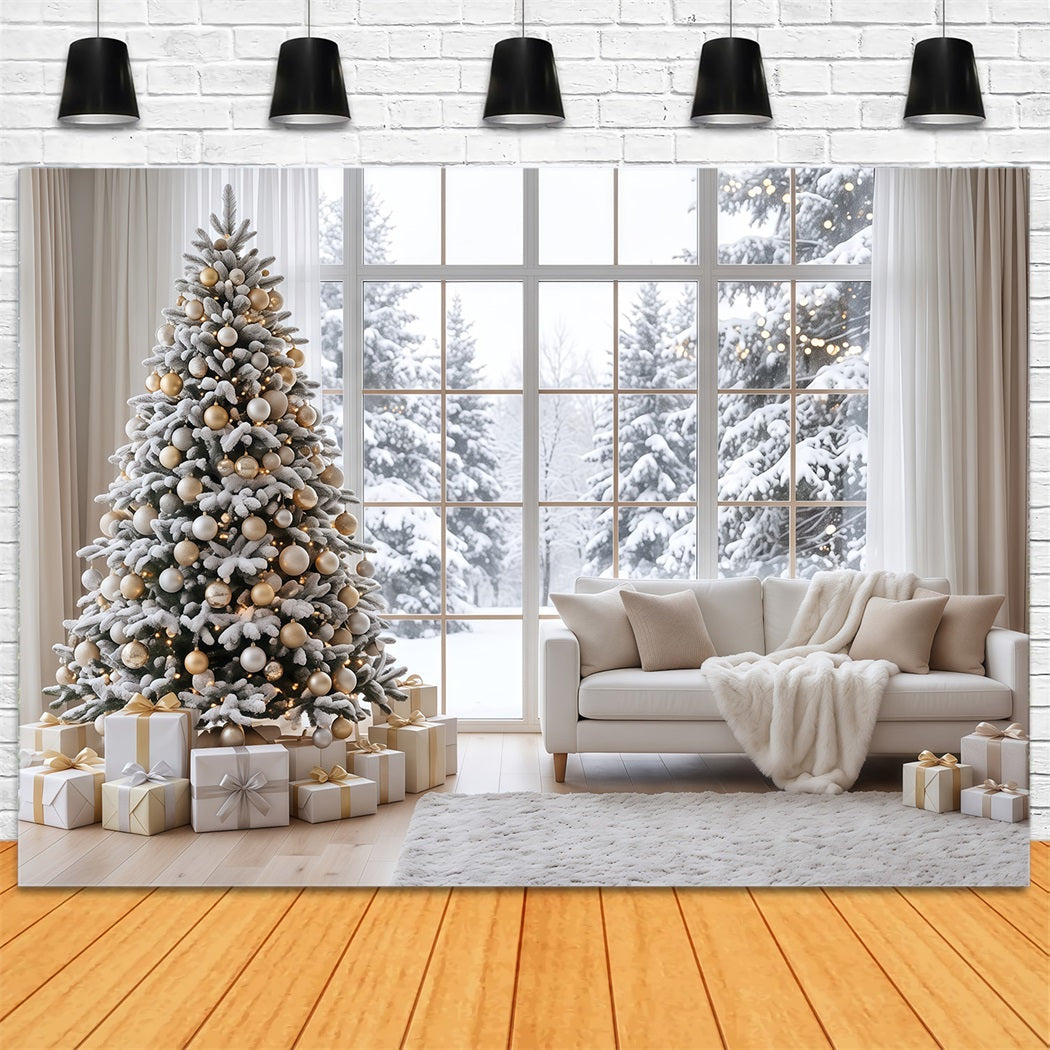 White Christmas Photo Backdrop Snowy Window Living Room Best Christmas Backdrops for Photography UK RR610-139