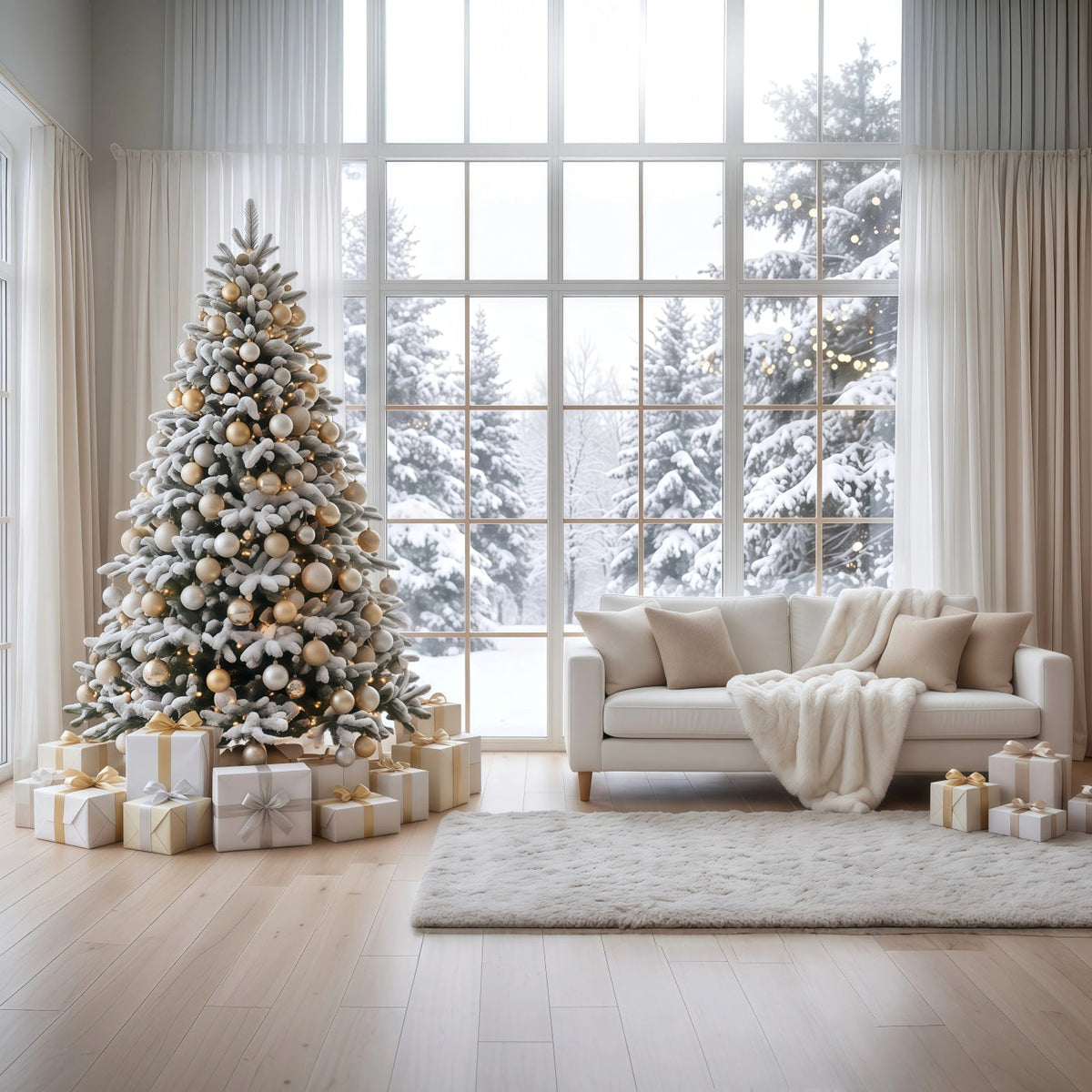 White Christmas Photo Backdrop Snowy Window Living Room Best Christmas Backdrops for Photography UK RR610-139