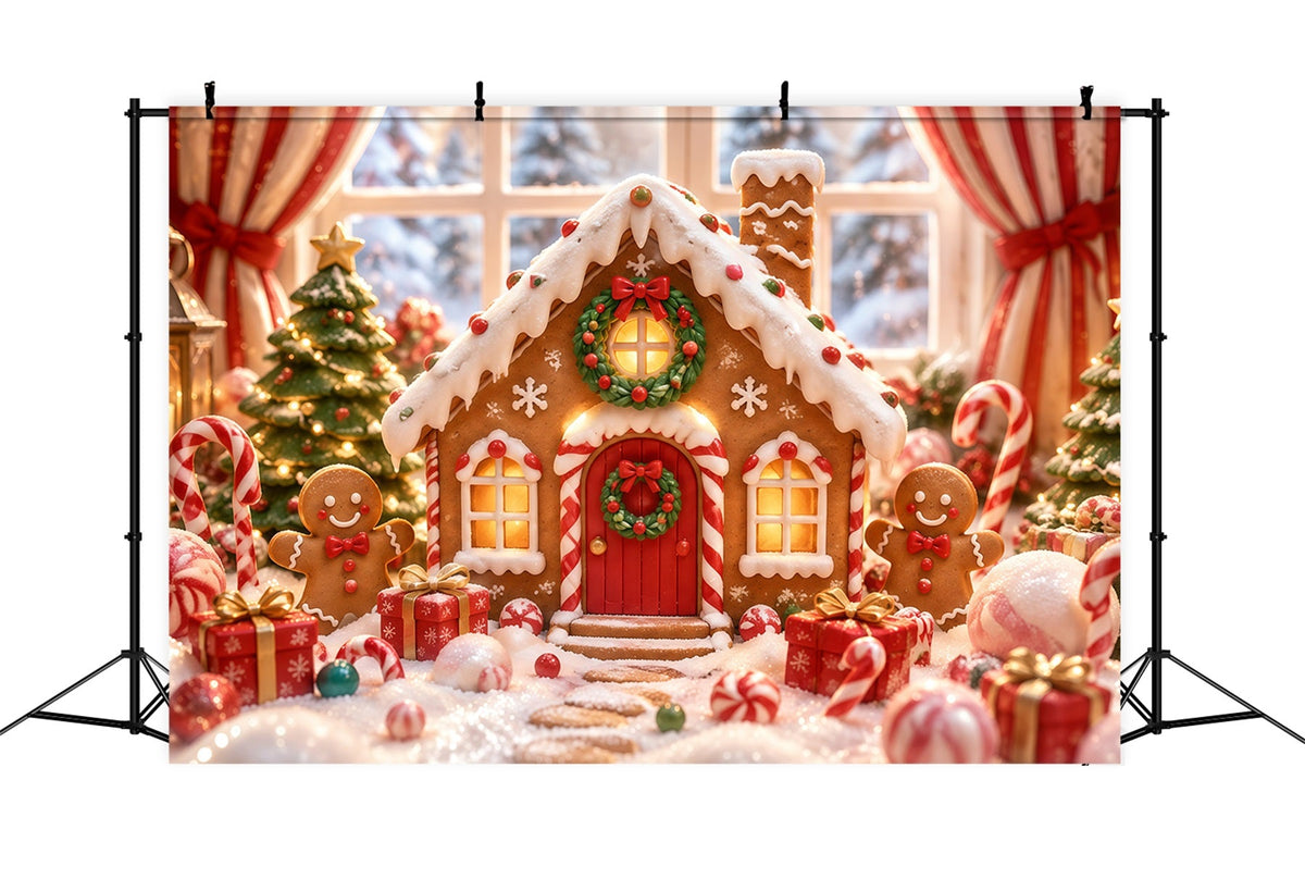 Gingerbread House Photo Backdrop Snow Candy Wonderland Christmas Photo Booth Backdrop UK RR610-142