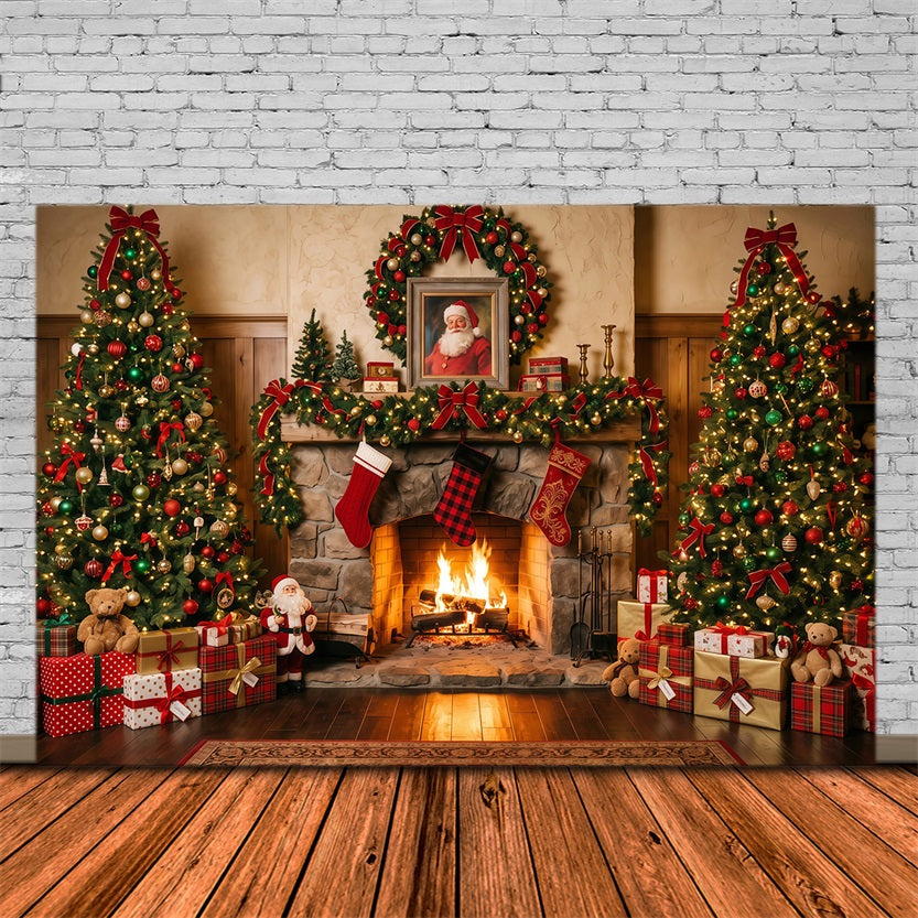 Santa Photo Backdrop Rustic Fireplace Stocking Display Christmas Village Backdrop Ideas UK RR610-144