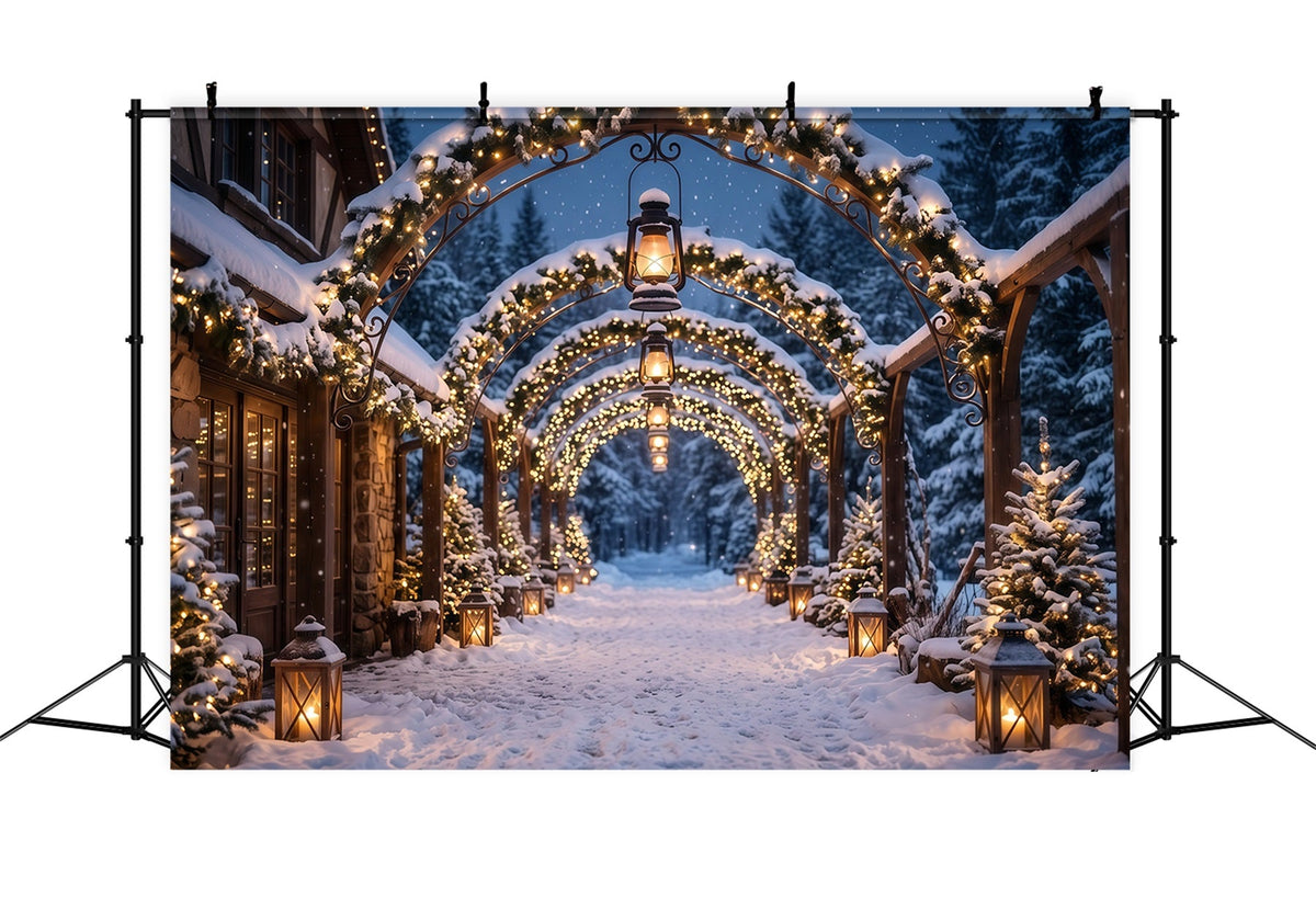 Christmas Arch Backdrop Glowing Lantern Snowy Archway Xmas Photo Backdrops UK RR610-145