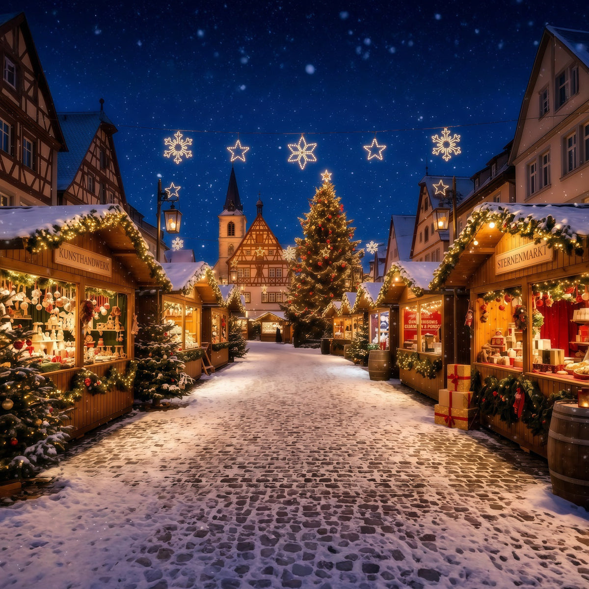 Christmas Town Backdrops Snowy European Market Square Christmas Backdrop Photos UK RR610-146