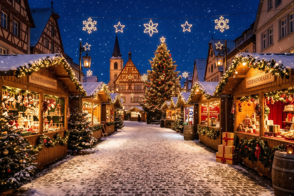 Christmas Town Backdrops Snowy European Market Square Christmas Backdrop Photos UK RR610-146