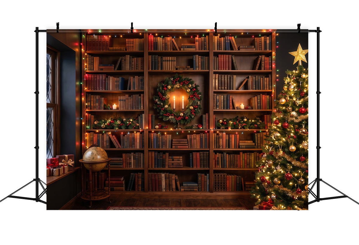 Victorian Christmas Backdrops Festive Library Bookshelf Glow Christmas Holiday Backdrops UK RR610-149