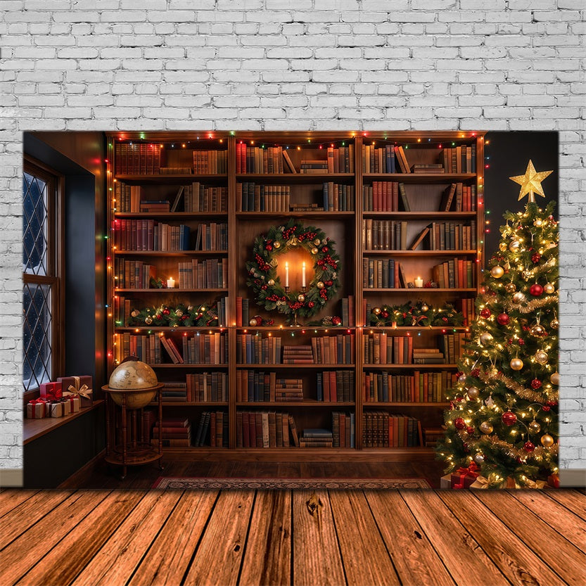 Victorian Christmas Backdrops Festive Library Bookshelf Glow Christmas Holiday Backdrops UK RR610-149