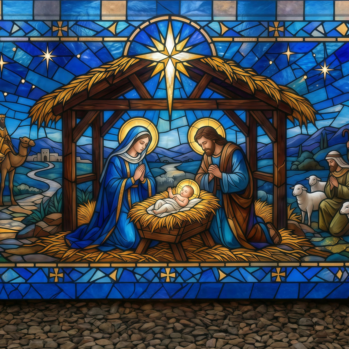 Bethlehem Backdrop For Nativity Stained Glass Nativity Christmas Backdrop For Church UK RR610-15
