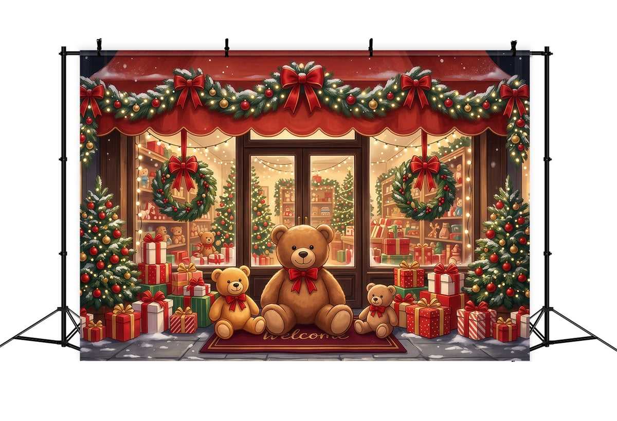 Christmas Store Backdrop Festive Teddy Bear Toyshop Christmas Party Backdrops UK RR610-152