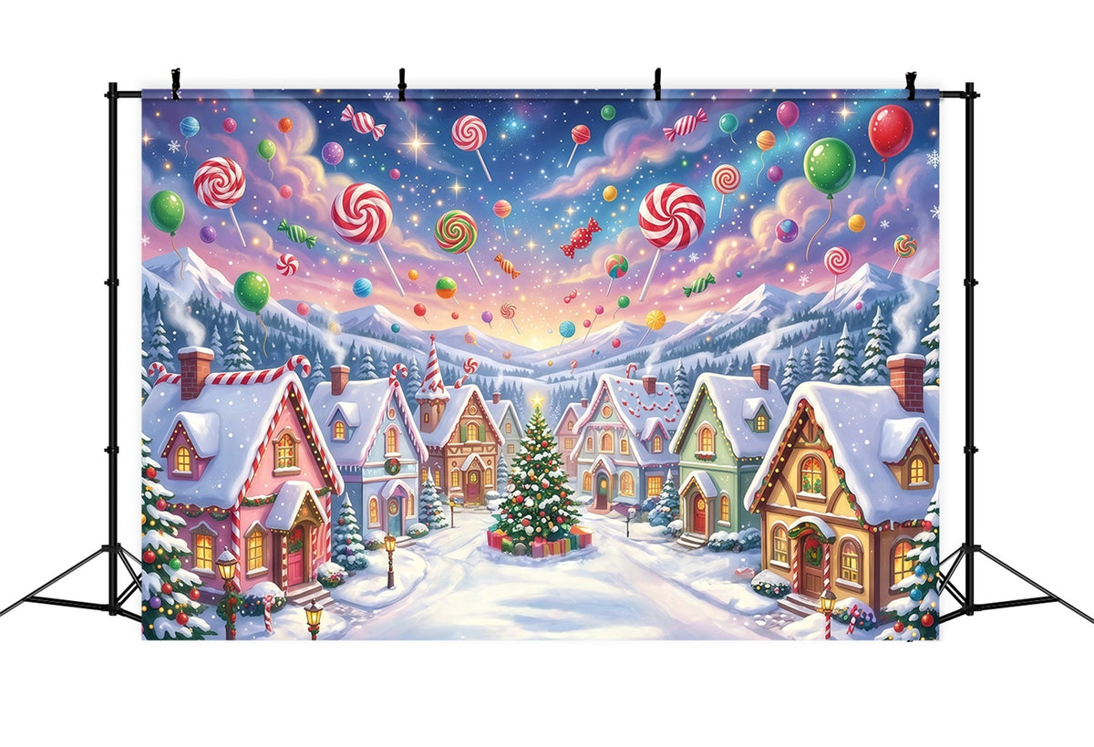 Candyland Christmas Backdrop Candy Lollipop Winter Village Photography Christmas Backdrop UK RR610-157