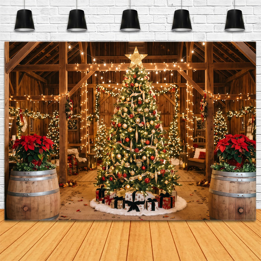 Christmas Lights Photo Backdrop Rustic Barn Tree Display Christmas Backdrop Pictures UK RR610-160