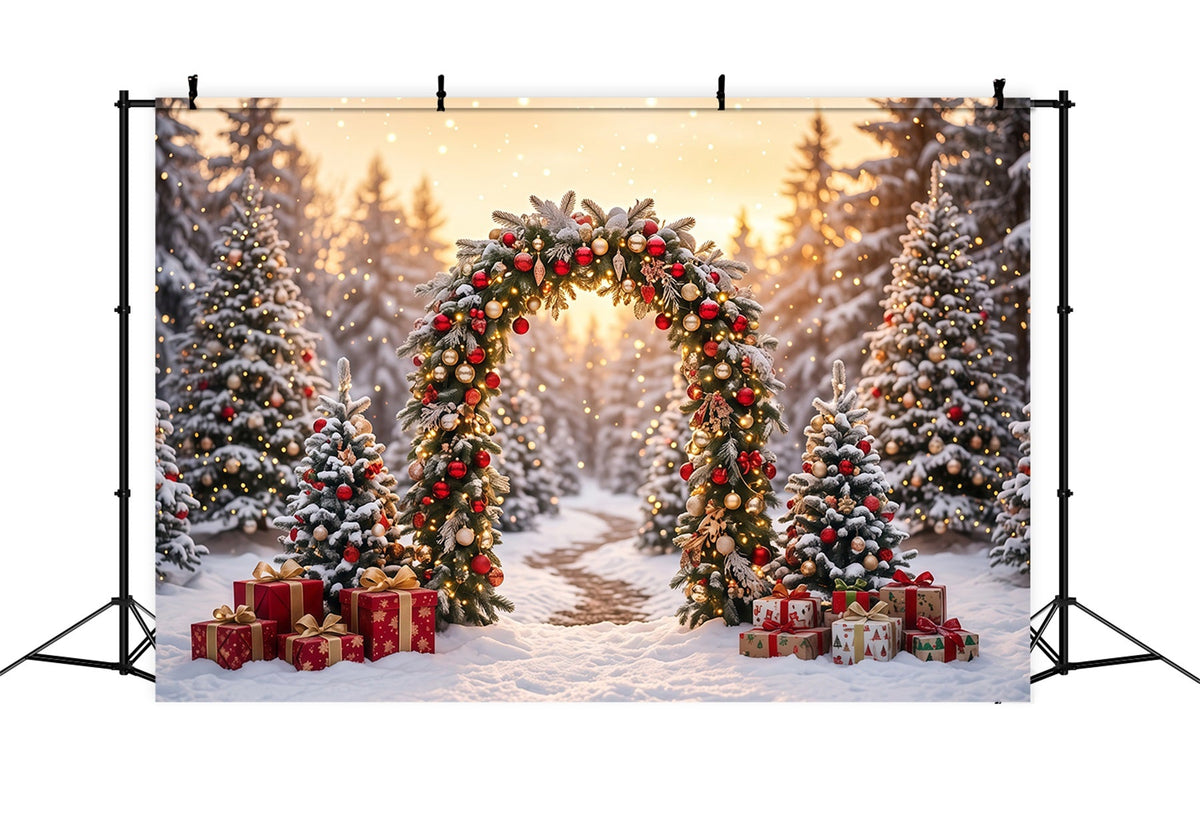 Christmas Backdrop Arch Snowy Evergreen Wreath Arch Christmas Pictures Backdrop UK RR610-165