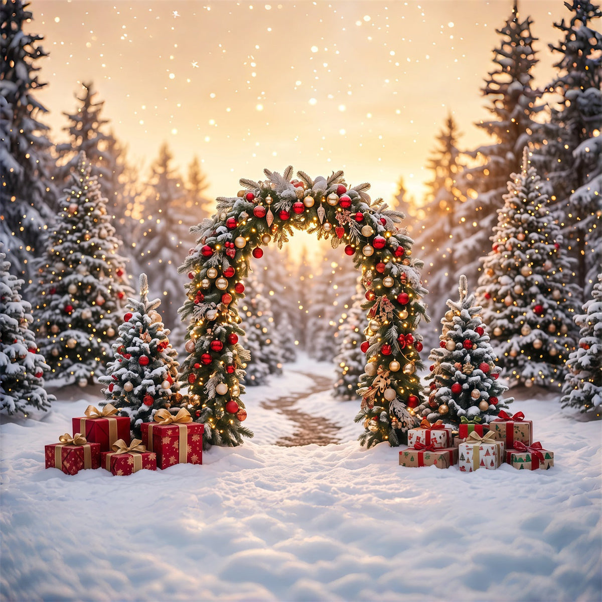 Christmas Backdrop Arch Snowy Evergreen Wreath Arch Christmas Pictures Backdrop UK RR610-165