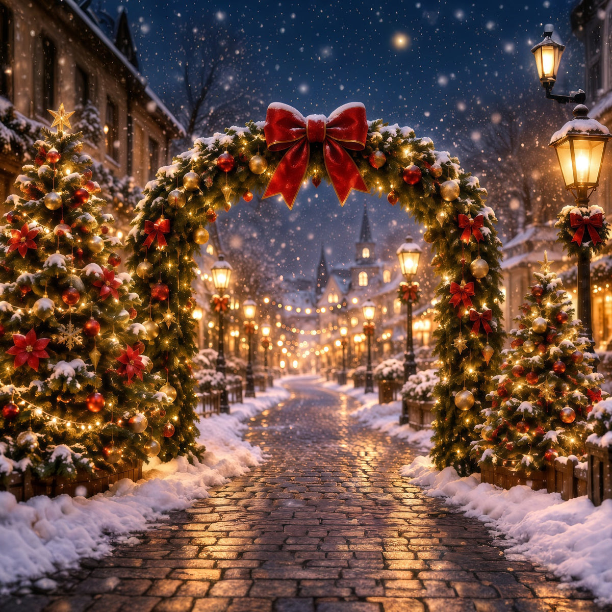 Christmas Lights Photo Backdrop Glowing Village Archway Christmas Photo Wall Backdrop UK RR610-166