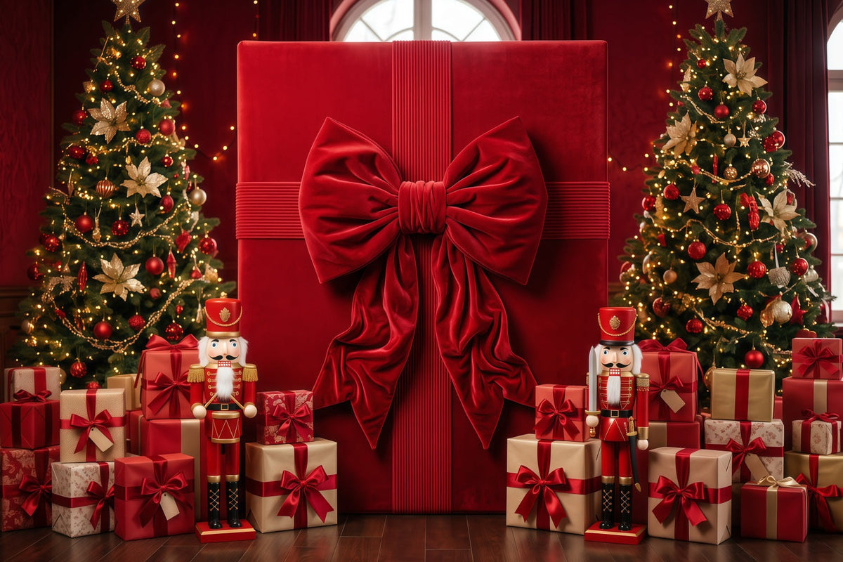 Christmas Bow Backdrop Oversized Red Gift Box Merry Christmas Photo Backdrop UK RR610-168