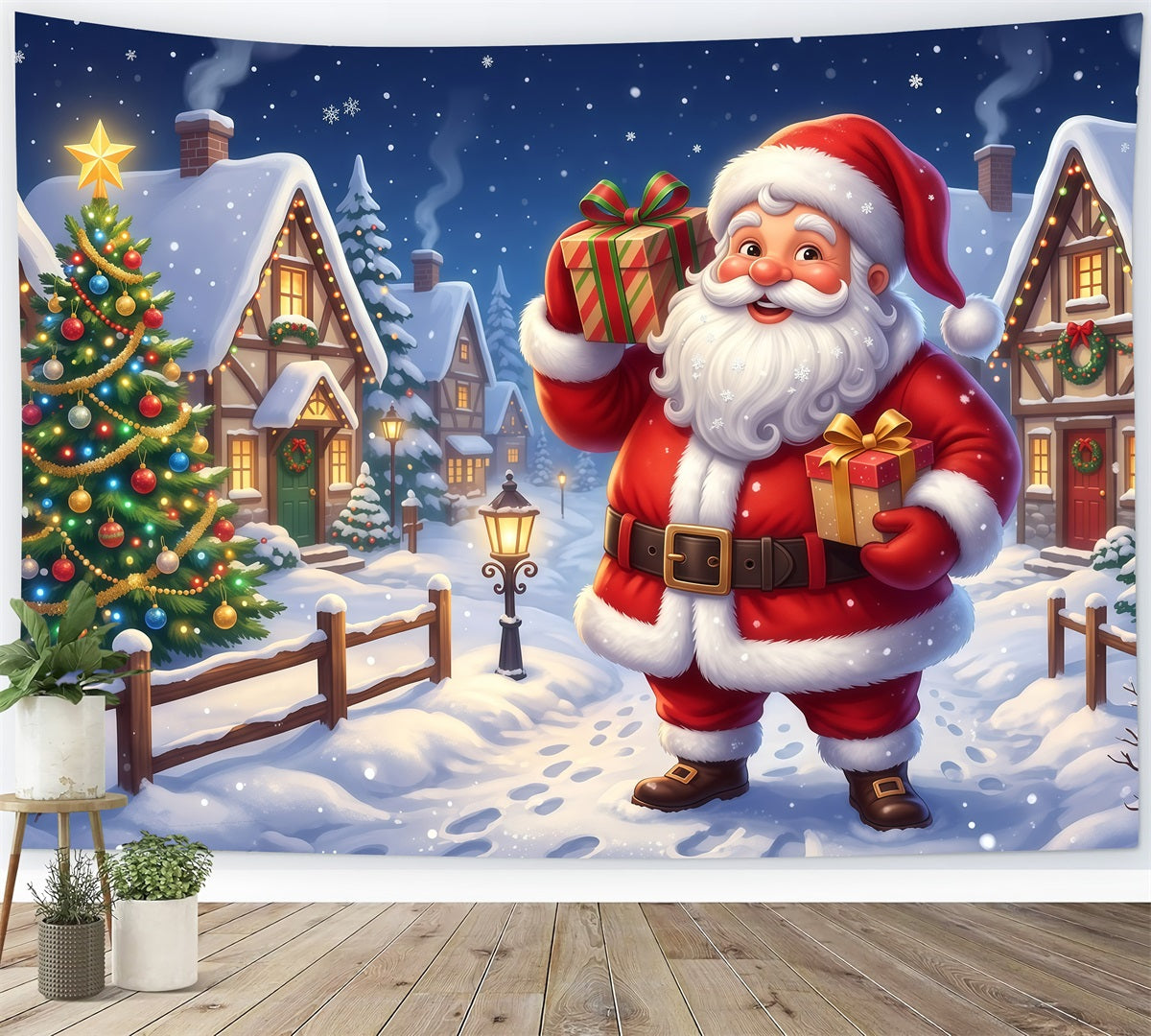 Professional Christmas Backdrops Santa Gift Village Walk Santa Picture Backdrop UK RR610-17