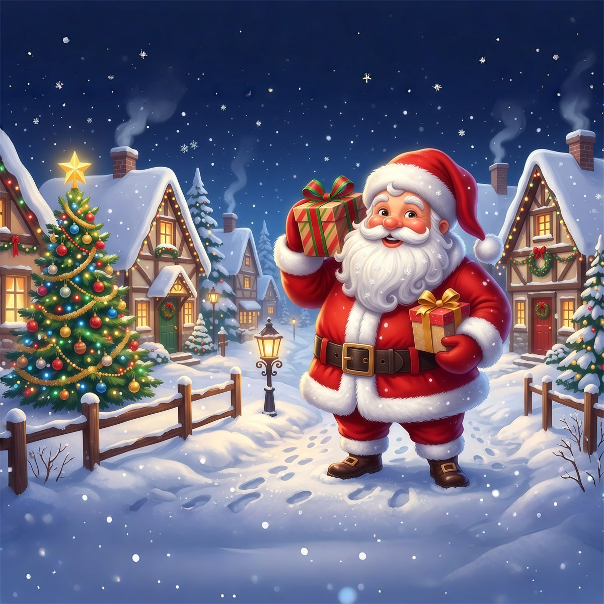 Professional Christmas Backdrops Santa Gift Village Walk Santa Picture Backdrop UK RR610-17