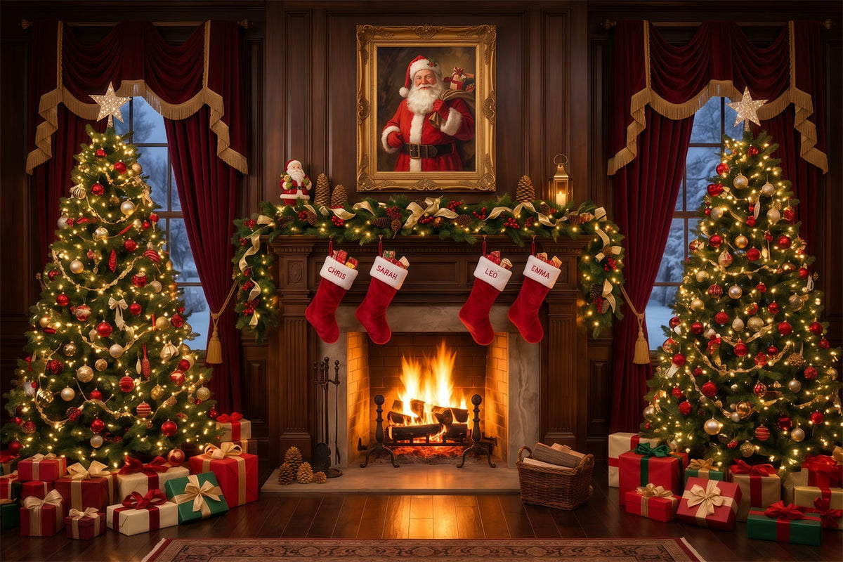 Santa Photo Backdrop Vintage Fireplace Stocking Display Christmas Backdrops for Sale UK RR610-170