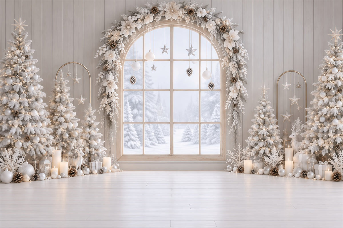 Christmas Window Backdrops Frosted White Floral Arch Christmas Backdrop Wall UK RR610-171