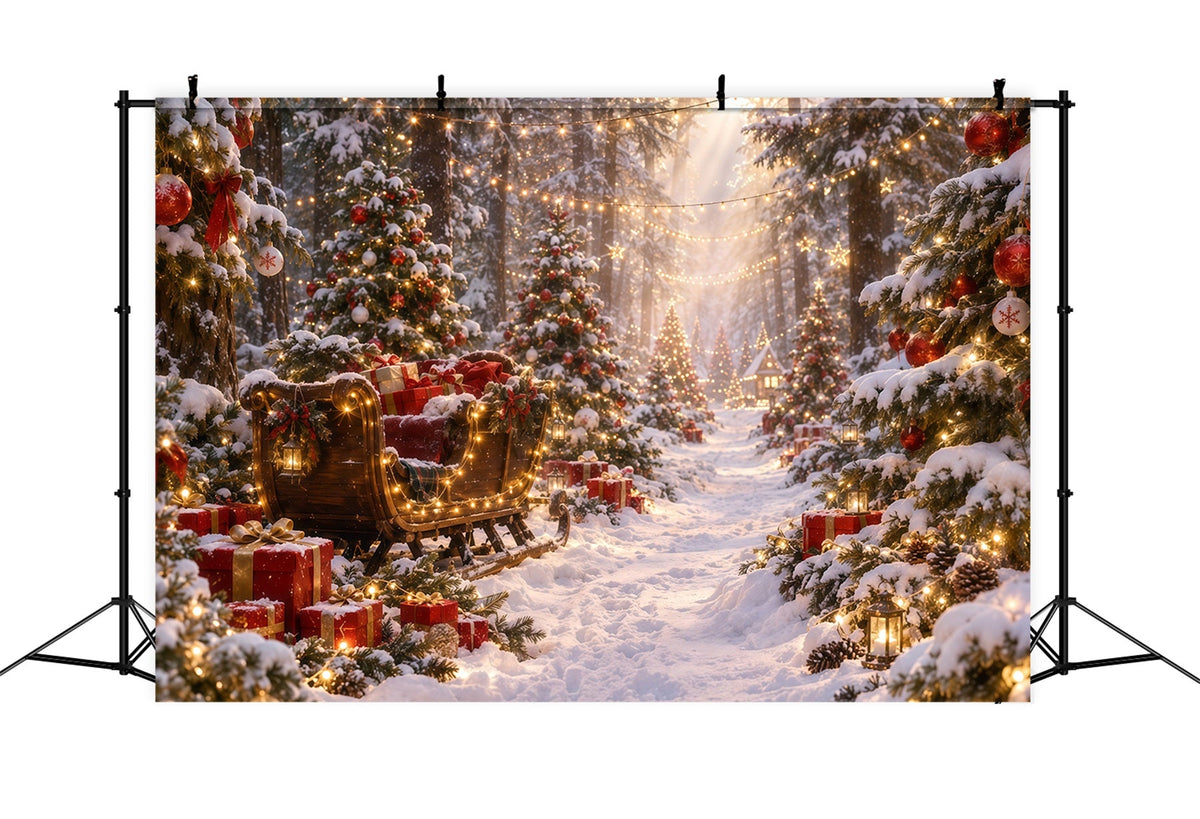 Christmas Tree Backdrops Glowing Sleigh Snowy Forest Christmas Backdrop for Stage UK RR610-172