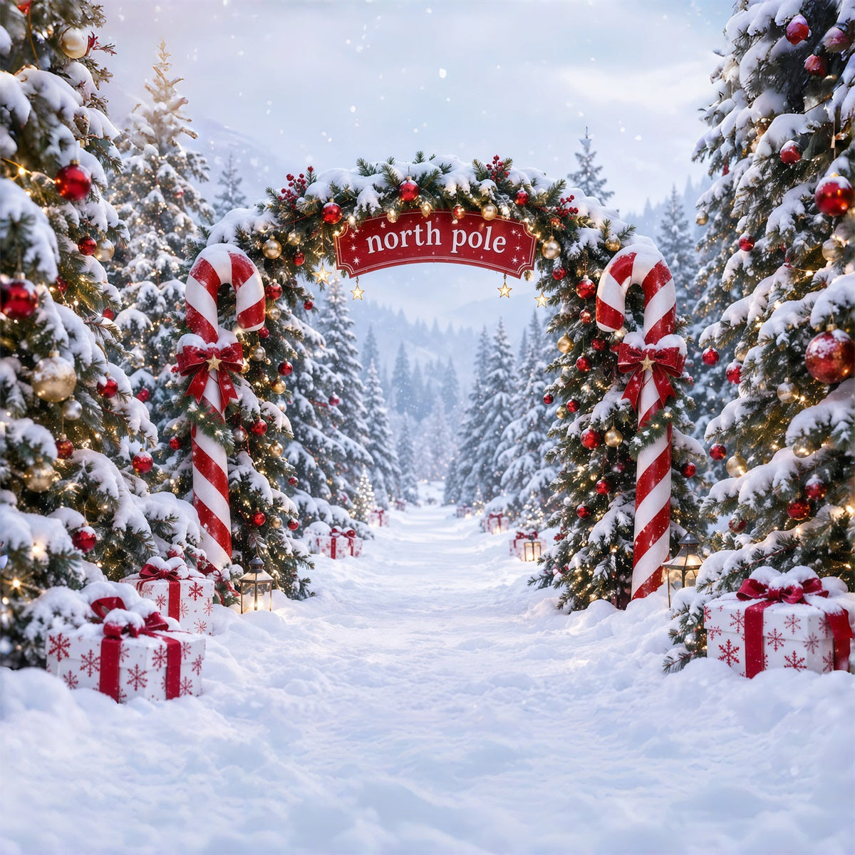 North Pole Photo Backdrop Candy Cane North Pole Christmas Winter Backdrop UK RR610-173