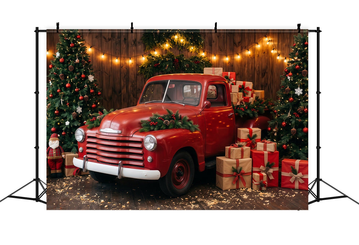 Christmas Photography Backdrop Festive Red Pickup Truck Merry Christmas Backdrops UK RR610-175