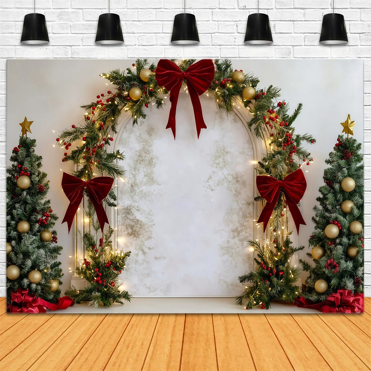 8x10 Christmas Backdrop Red Bow Ornament Arch Christmas Back Drop UK RR610-20