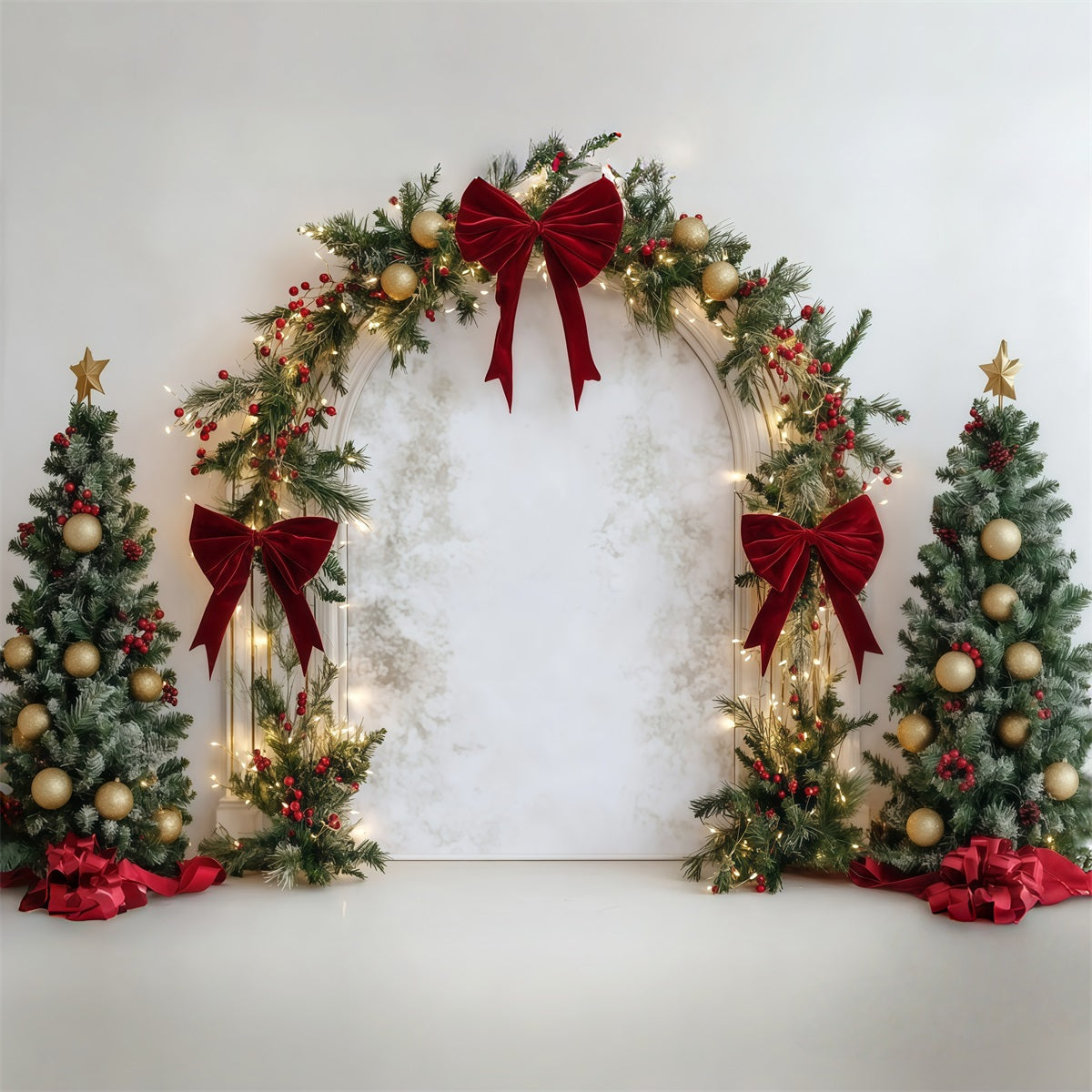8x10 Christmas Backdrop Red Bow Ornament Arch Christmas Back Drop UK RR610-20
