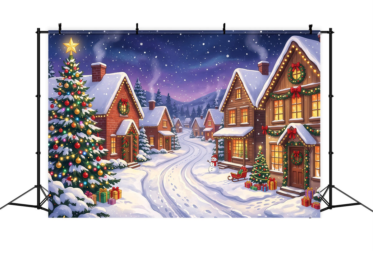 Backdrops For Christmas Village Snowy House Lighted Street 10x8 Christmas Backdrop UK RR610-24