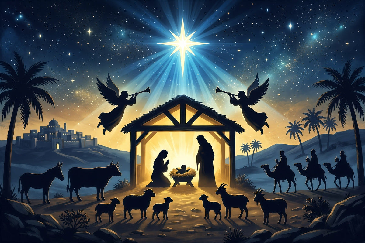 Christmas Backdrops For Church Radiant Nativity Star Gathering Nativity Stable Backdrop UK RR610-25