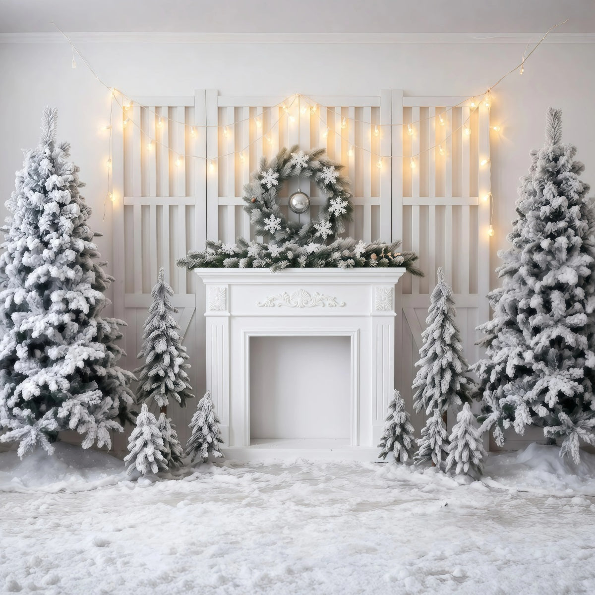 White Christmas Photo Backdrop Frosted Fireplace Display Christmas Backdrop Banner UK RR610-32