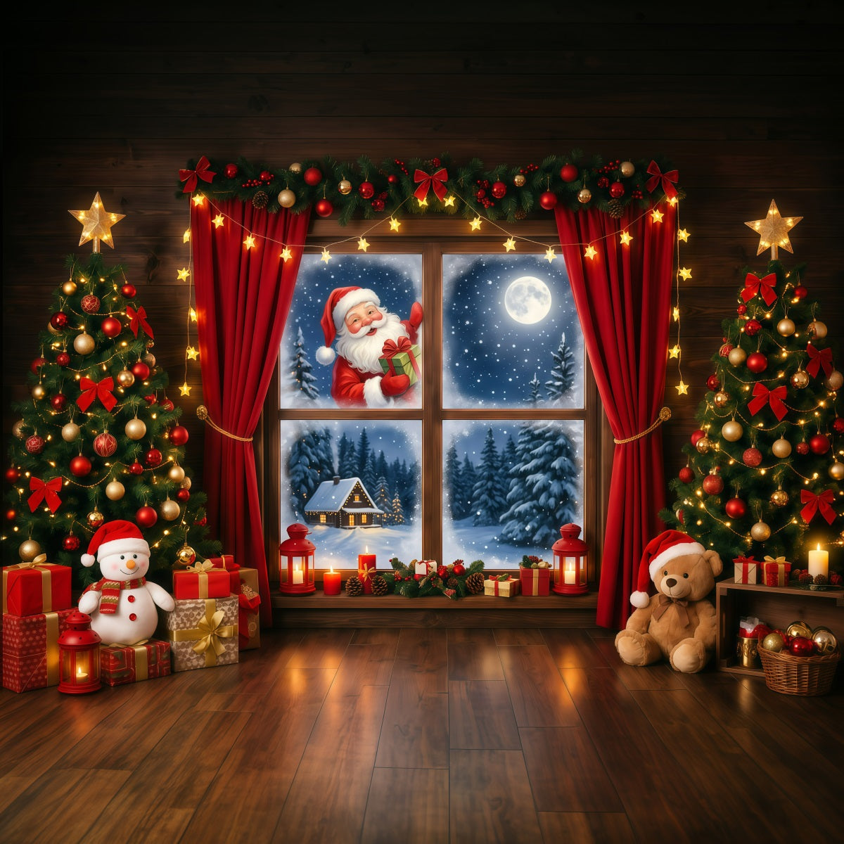 Christmas Backdrop For Santa Pictures Suprise Window Gift Outdoor Christmas Photo Backdrop UK RR610-33