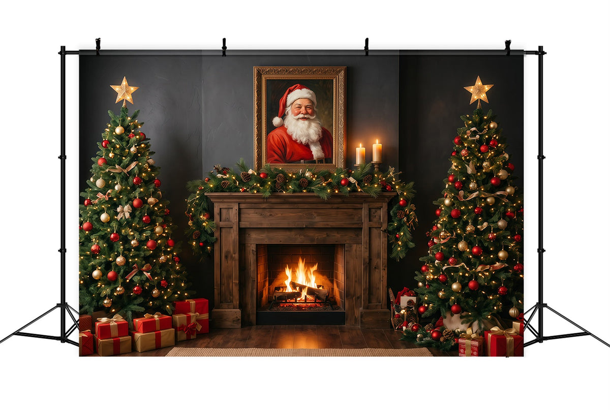 Photos With Santa Backdrop Dark Fireplace Display Santa Fireplace Backdrop UK RR610-34
