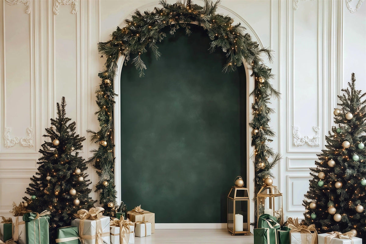 Best Christmas Backdrop Elegant Green Garland Arch Christmas Play Backdrop UK RR610-36
