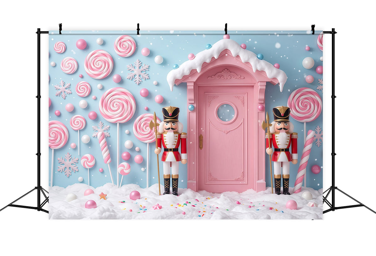 Land Of Sweets Nutcracker Backdrop Pink Candy Door Snow The Nutcracker Backdrop UK RR610-38