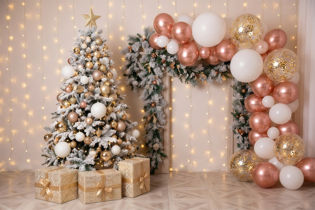 Christmas Balloon Backdrop Rose Gold Balloon Display Retro Christmas Backdrop UK RR610-44