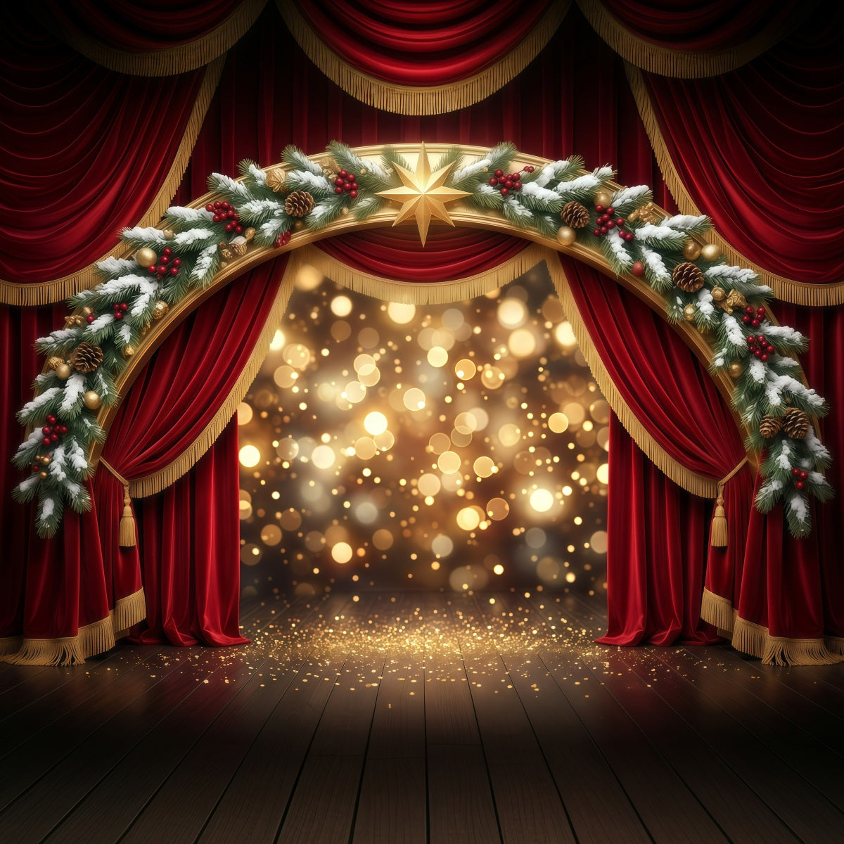 Backdrop Christmas Stage Design Red Velvet Golden Arch Backdrop For Christmas Party UK RR610-46