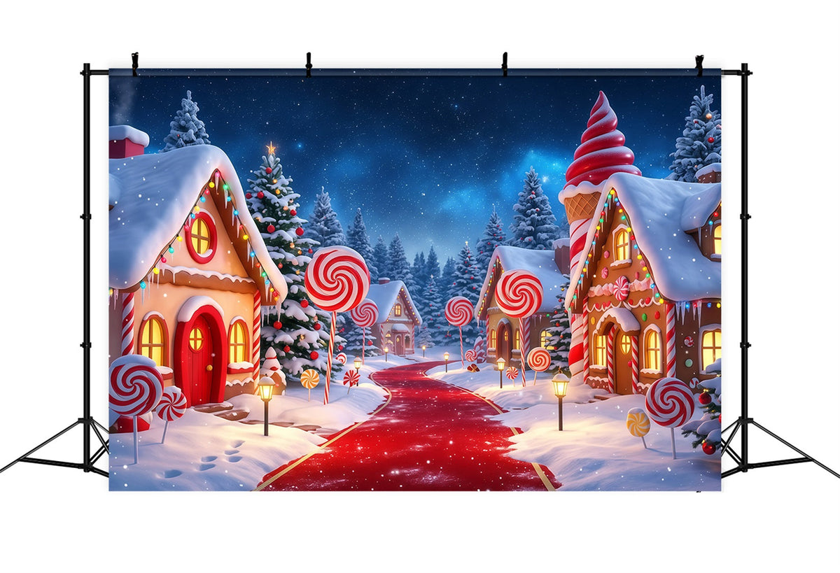 Country Christmas Backdrop Candy Village Snowy Path Christmas Photos Backdrop UK RR610-47