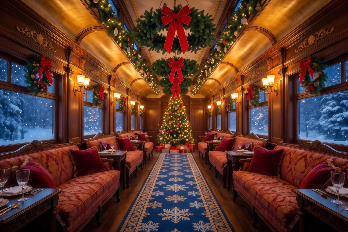 Christmas Backdrops for Photography Festive Train Lounge Christmas Photography Backdrop UK RR610-61