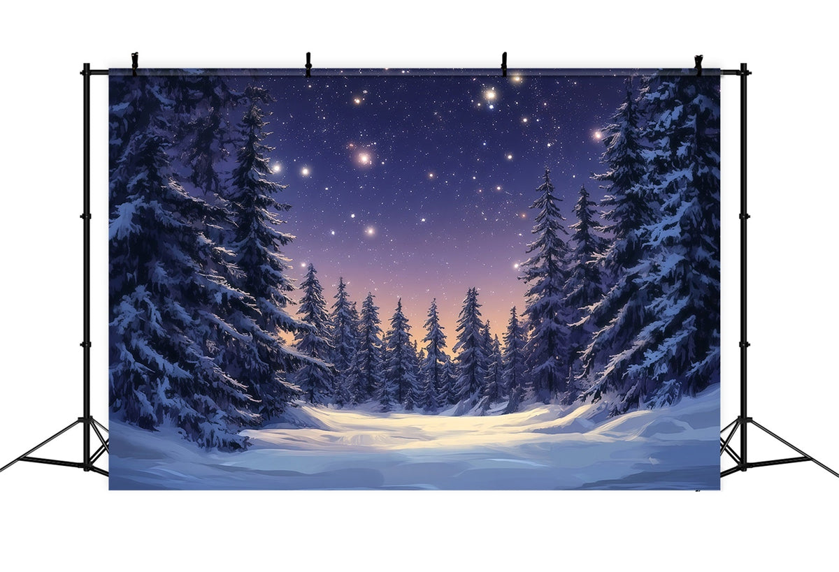 Christmas Tree Backdrops Starry Snowy Pine Forest Xmas Backdrop UK RR610-62