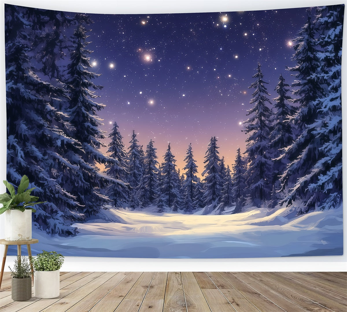 Christmas Tree Backdrops Starry Snowy Pine Forest Xmas Backdrop UK RR610-62