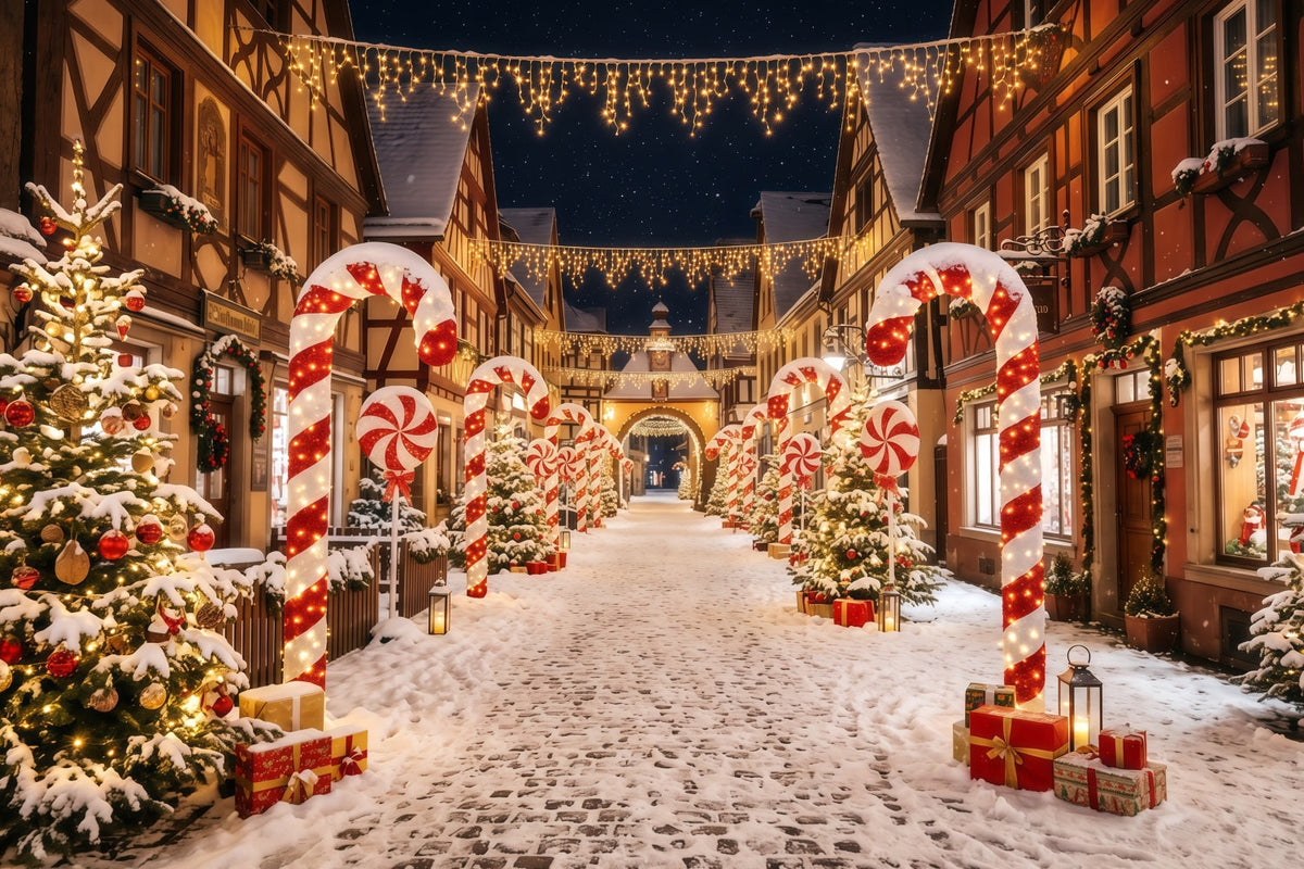 Christmas Village Backdrops Candy Cane Street Photography Christmas Backdrops UK RR610-64